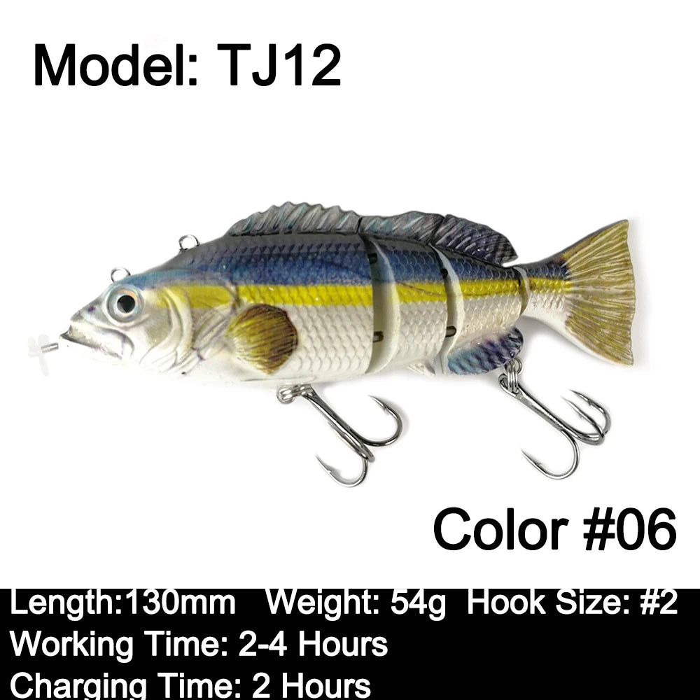 Robotic Swimming Lures 130mm ,4 Segments Swimbait, 35/54g - Auto Electric Wobblers, USB Rechargeable- LED Light For Bass, Pike, Catfish, Walleye