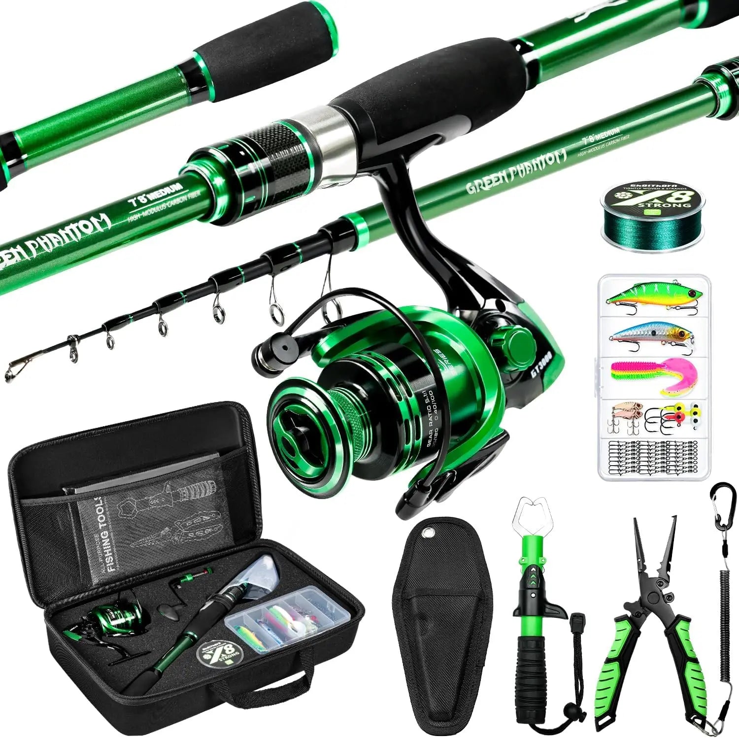 Fishing Rod and Reel Combo, Graphite Telescoping Fishing Pole, Collaps
