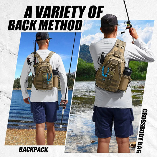PiscifunFishing Tackle Backpack with Rod & Gear Holder, Lightweight Outdoor Water-Resistant Fishing Shoulder Storage Bag