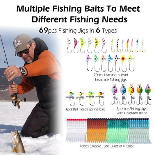 Goture 40pcs/set Ice Fishing Spoon Set, Bionic Metal Jigs, Hard Baits, Spinner Jigs, Saltwater/ Freshwater Fishing Tackle