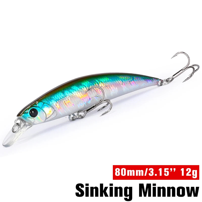 TSURINOYA 80S 12g Sinking Minnow Fishing Lure DW96 8cm Large Trout Pike Rockfish Hard Bait Jerkbait Freshwater Saltwater Wobbler