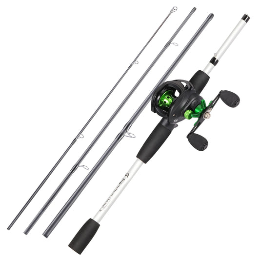 Sougayilang Fishing Rod Reel Combo 1.8m 4-Sections Carbon Fiber Rod and 7.2:1 Speed Gear Ratio Max Drag 8kg for Bass, Pike