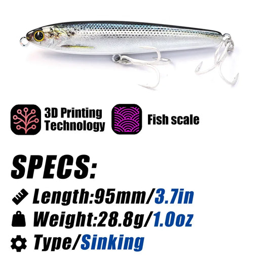 B&U Sinking Pencil Lure- Weight System- Great for Suspended Fish