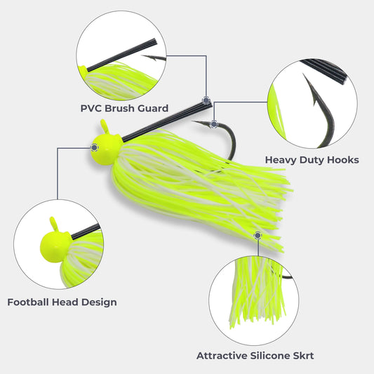 9KM Chatterbaits, PVC Blades , Football Jig ,Silicone Skirts, Weedless Jig Head for Bass Fishing