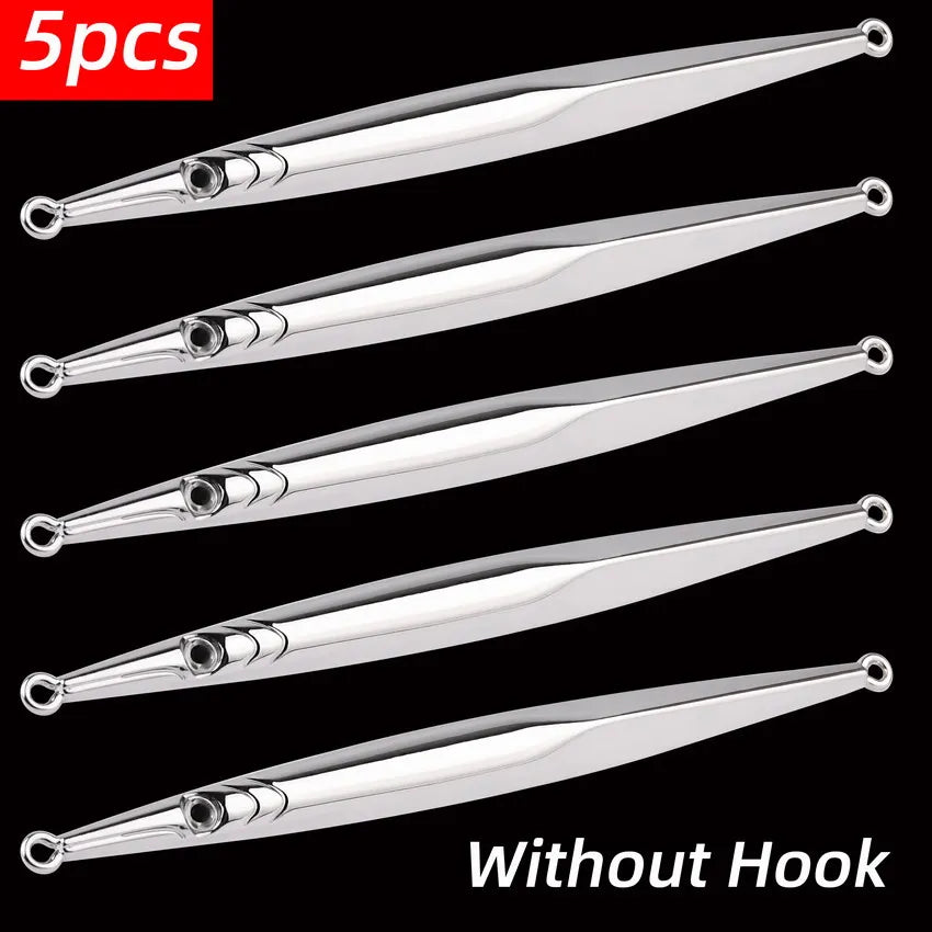 5pcs Long, Slim, Electroplated Metal Jig / Jigging Lure for Saltwater 60g 80g