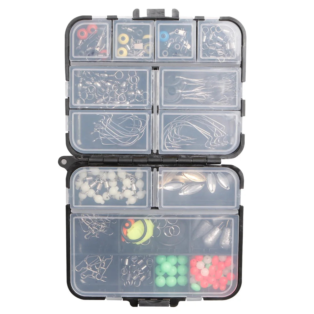 183pcs Fishing Lure Accessories Set with Portable Case, Space Beans, Luminous Float Stoppers, Swivels & Complete Fishing Tackle