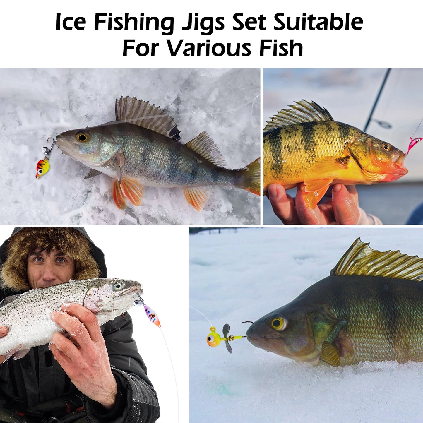 Goture 40pcs/set Ice Fishing Spoon Set, Bionic Metal Jigs, Hard Baits, Spinner Jigs, Saltwater/ Freshwater Fishing Tackle