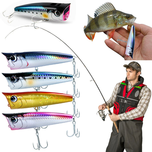 Popper Fishing Lure 90mm 15g Artificial Hard Bait with Hooks, Artificial for Freshwater Saltwater Surface Fishing