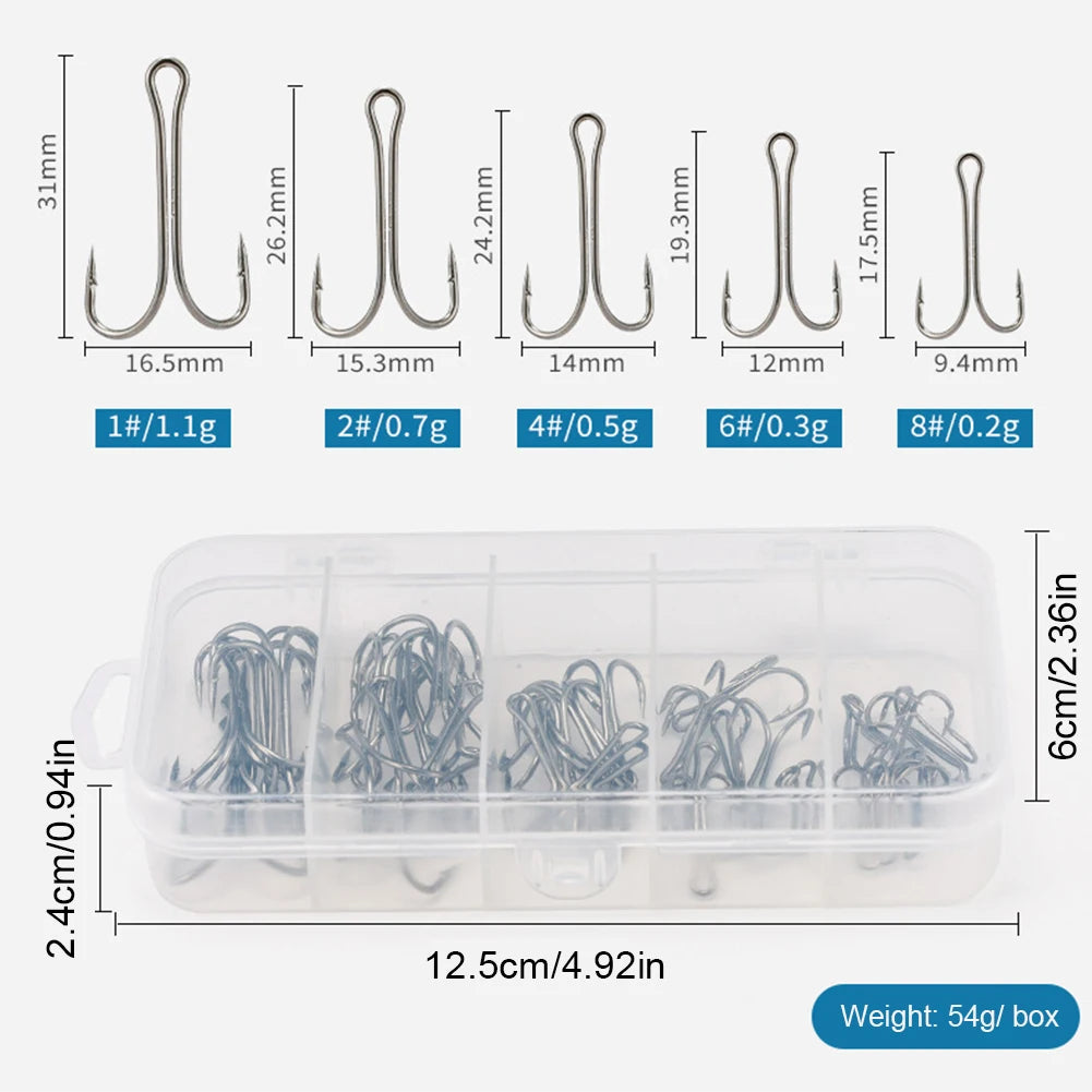 50pcs Long Shank Double Hook High Carbon Steel, Barbed Frog Hook