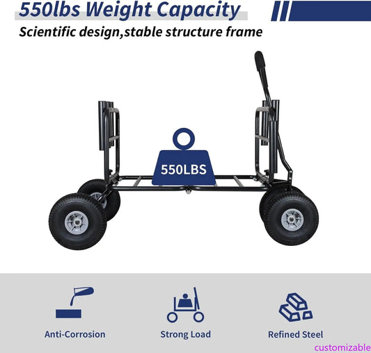 Fishing Cart Beach Cart Collapsible Wagon w/11'' All-Terrain Wheels for Sand, Heavy Duty Cart with Rod Holders