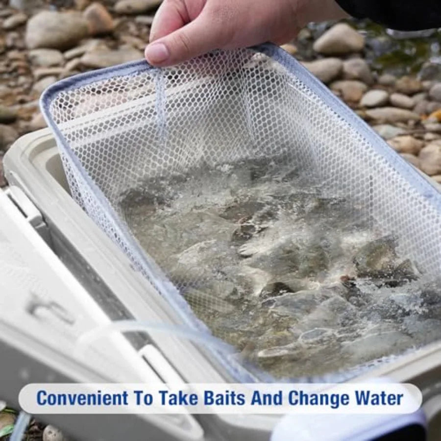 Portable 11QT/15QT Live Bait Cooler with 4000mAh Rechargeable Aerator for Fishing Waterproof Plastic Bait Bucket for Live Fish