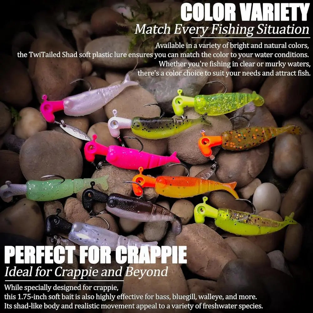 110+80pcs Crappie Fishing Kit: Underspin Jigs, Soft Grubs & Swimbaits for Fresh & Saltwater, especially Panfish