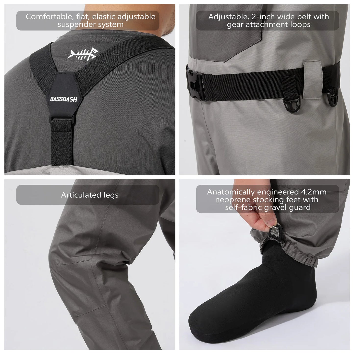 BASSDASH Fishing Chest Wader Lightweight Stocking Foot FW08 Men’s Breathable Waders Waterproof