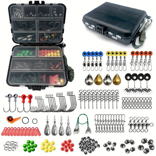 187pcs Ultimate Fishing Kit Set - Complete Tackle Box with Premium Fish Hooks, Bait Parts, Sinkers, and More -