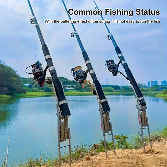Automatic Spring Fishing Rod Holder, Adjustable Folding Stainless Steel, Ideal for Hands-Free Shore Fishing