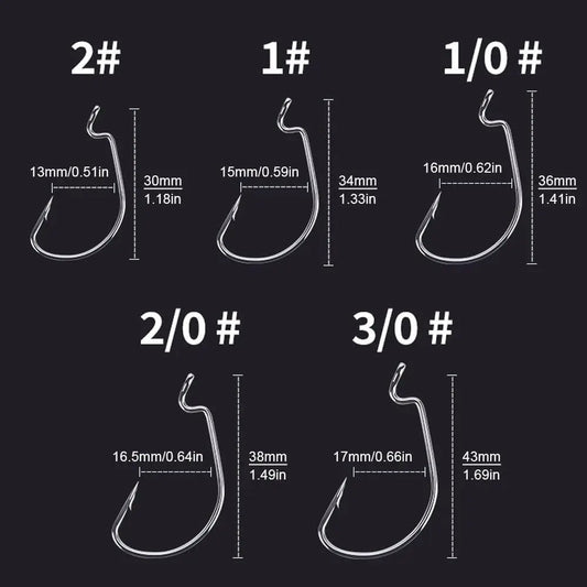 EWG Offset Worm Hooks for Bass Fishing, Texas Rig Hooks for Senko Soft Plastics Bait in Saltwater or Freshwater Size:2#