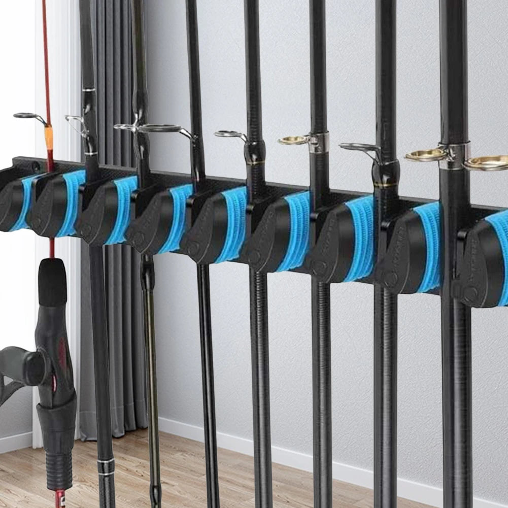 Wall Mounted Fishing Pole Holder, Vertical and Horizontal Fishing Rod Storage- Hanging Bracket Display Hanger for Storing 9 Rods
