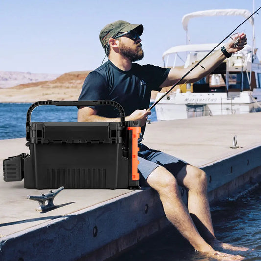 2 Tier Fishing Tackle Box with Cup & Rod Holder