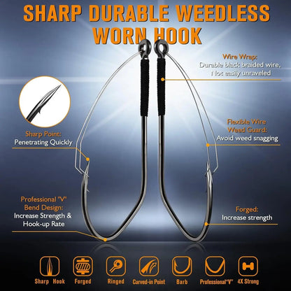 Dovesun Weedless, Wacky Rig Hooks 30PCS Professional V Bass Fishing Hooks for Freshwater Saltwater