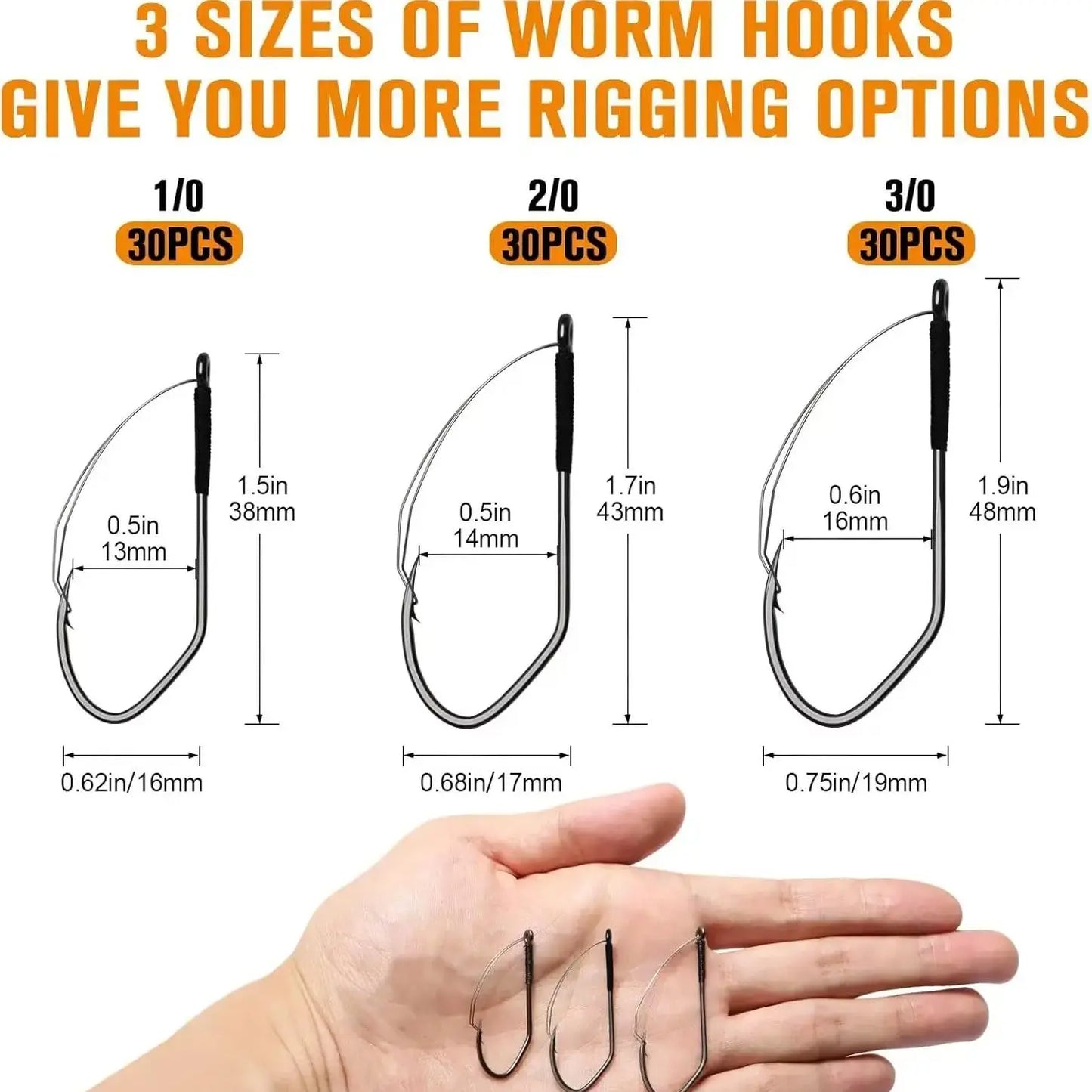 Dovesun Weedless, Wacky Rig Hooks 30PCS Professional V Bass Fishing Hooks for Freshwater Saltwater