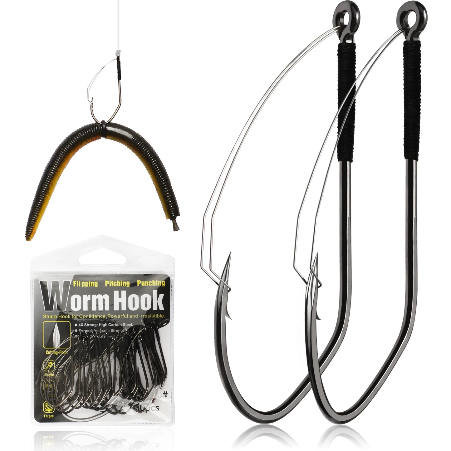 Dovesun Weedless, Wacky Rig Hooks 30PCS Professional V Bass Fishing Hooks for Freshwater Saltwater