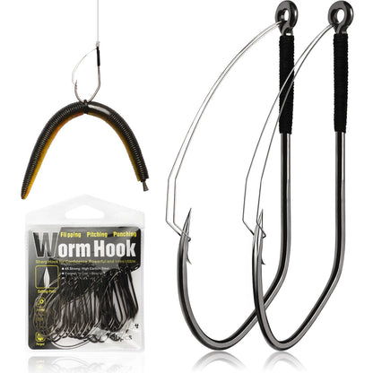 Dovesun Weedless, Wacky Rig Hooks 30PCS Professional V Bass Fishing Hooks for Freshwater Saltwater