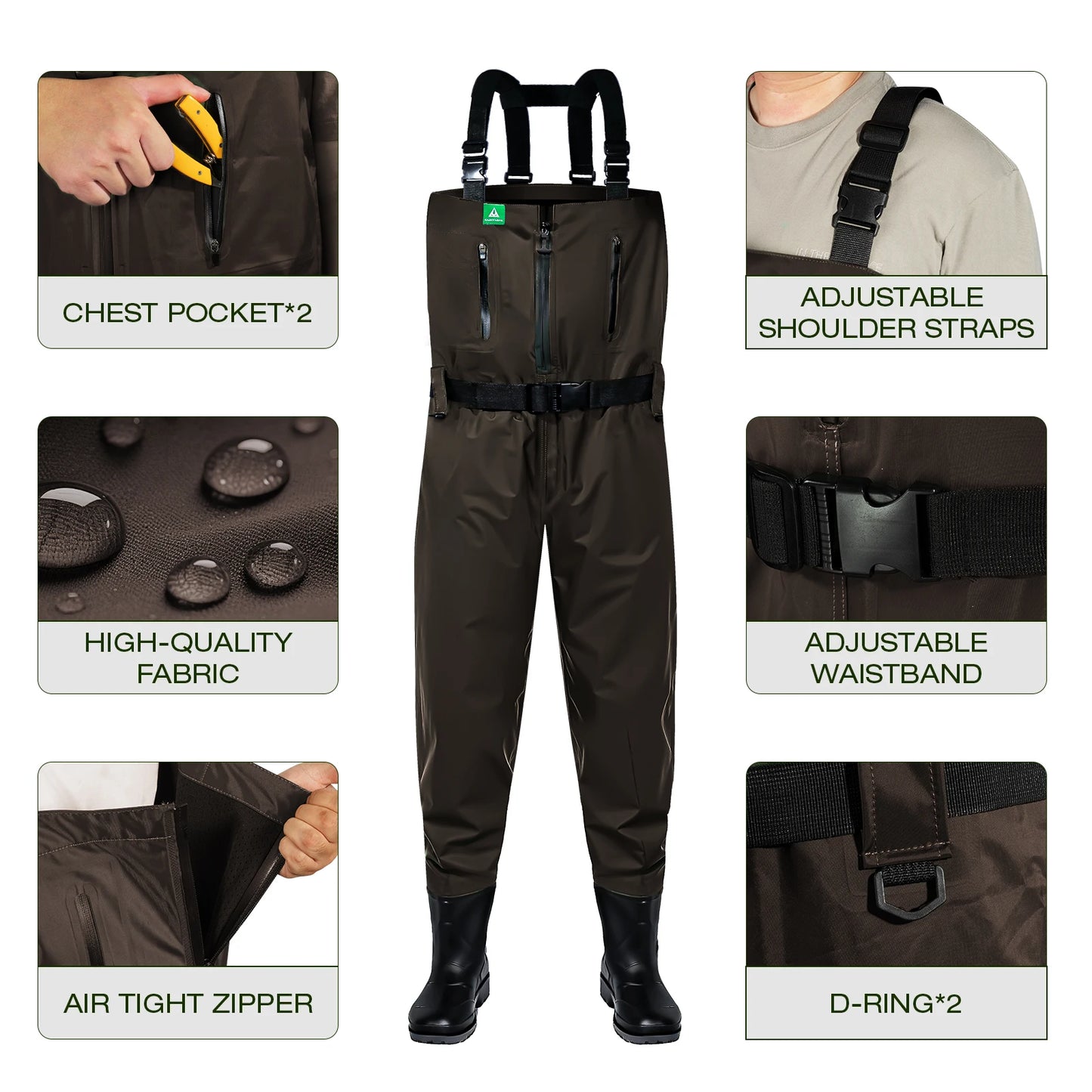 Ghosthorn Chest Waders for Men or Women with Insulated Boots, Nylon/PVC Waterproof Fishing Waders, Boot feet, Duck Hunting Waders