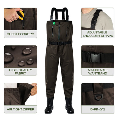 Ghosthorn Chest Waders for Men or Women with Insulated Boots, Nylon/PVC Waterproof Fishing Waders, Boot feet, Duck Hunting Waders