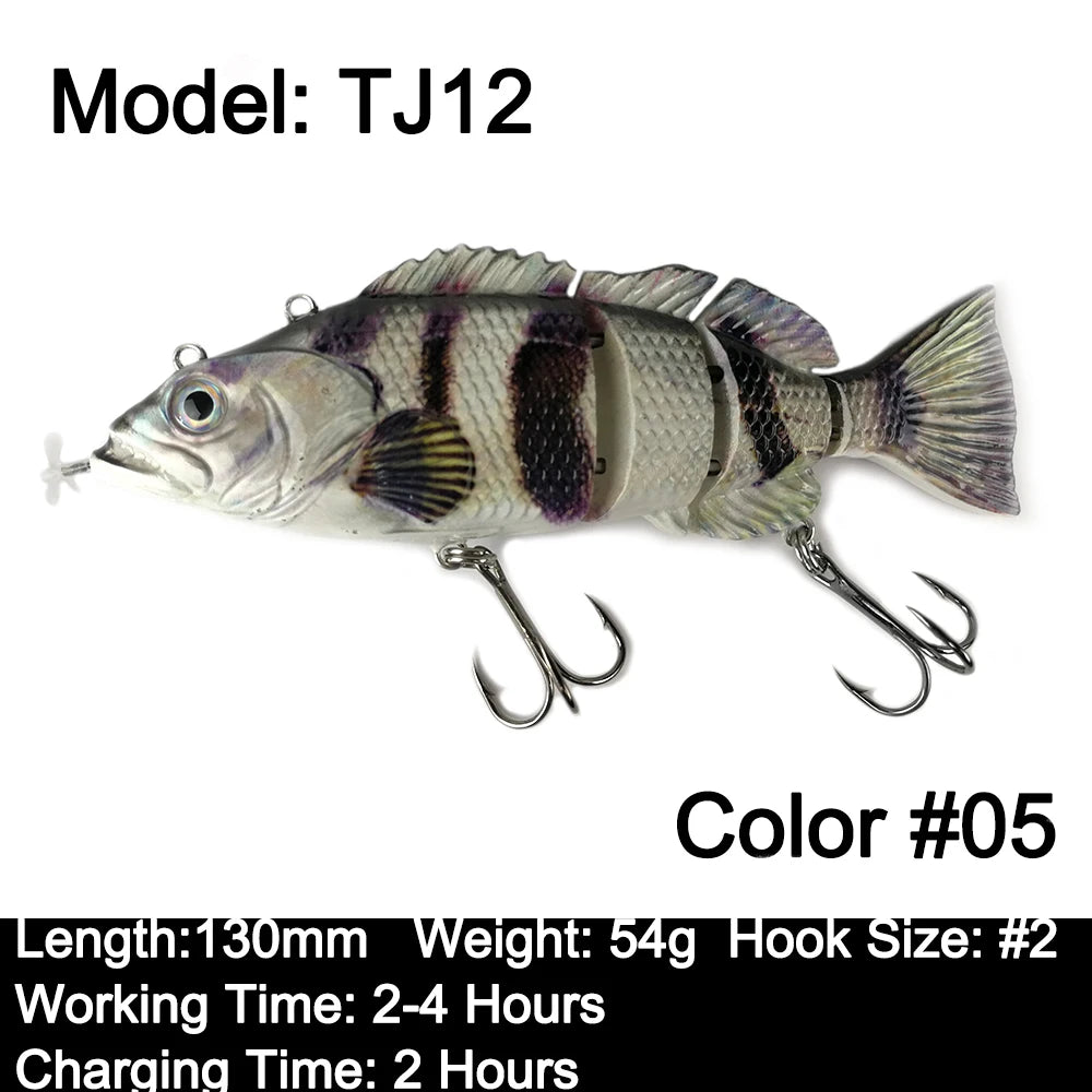 Robotic Swimming Lures 130mm ,4 Segments Swimbait, 35/54g - Auto Electric Wobblers, USB Rechargeable- LED Light For Bass, Pike, Catfish, Walleye