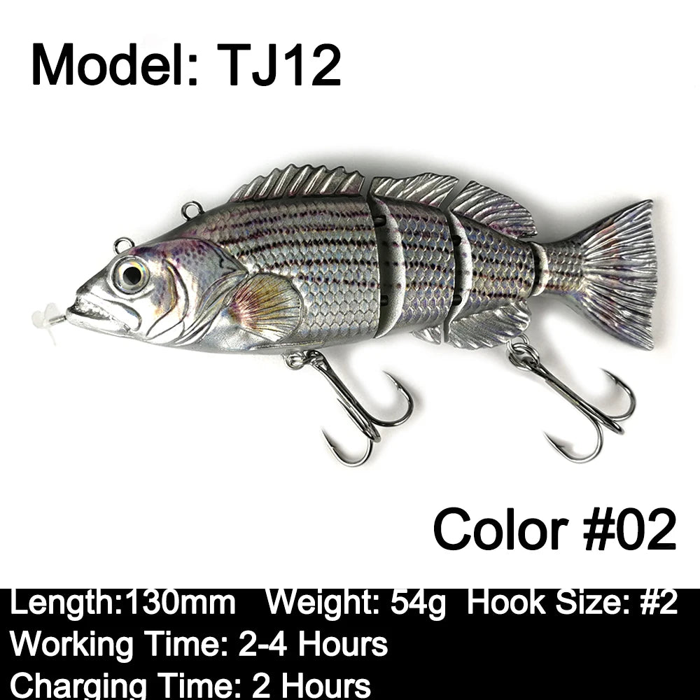 Robotic Swimming Lures 130mm ,4 Segments Swimbait, 35/54g - Auto Electric Wobblers, USB Rechargeable- LED Light For Bass, Pike, Catfish, Walleye
