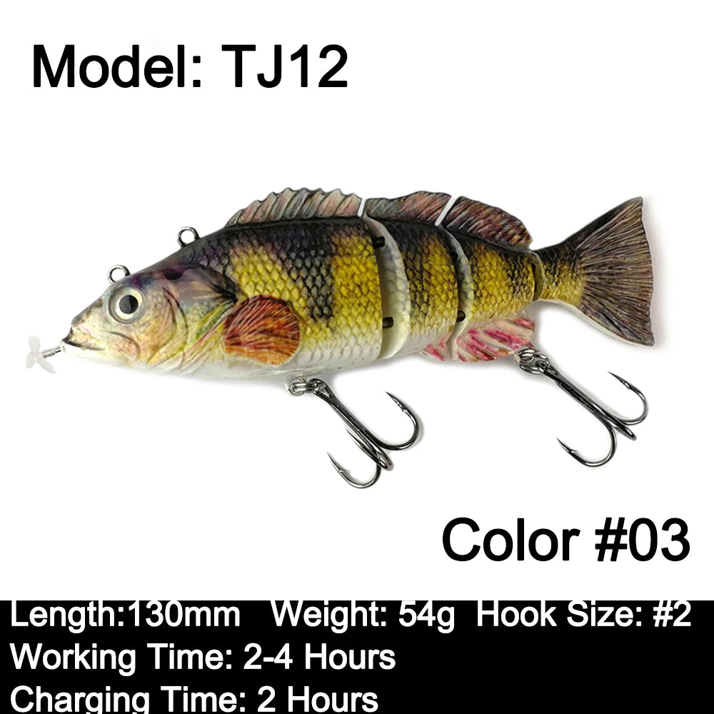 Robotic Swimming Lures 130mm ,4 Segments Swimbait, 35/54g - Auto Electric Wobblers, USB Rechargeable- LED Light For Bass, Pike, Catfish, Walleye