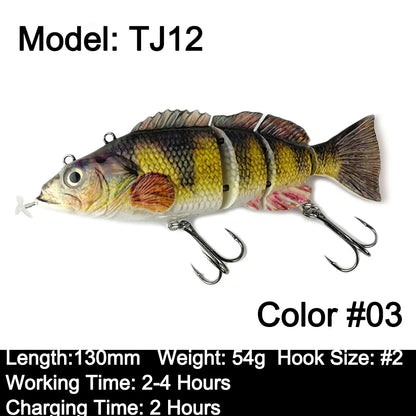 Robotic Swimming Lures 130mm ,4 Segments Swimbait, 35/54g - Auto Electric Wobblers, USB Rechargeable- LED Light For Bass, Pike, Catfish, Walleye