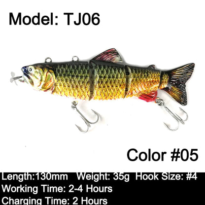 Robotic Swimming Lures 130mm ,4 Segments Swimbait, 35/54g - Auto Electric Wobblers, USB Rechargeable- LED Light For Bass, Pike, Catfish, Walleye