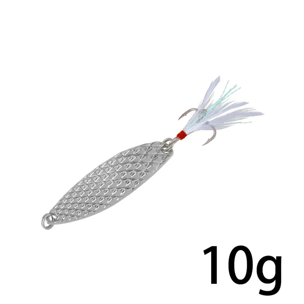 1Pcs Metal Spinner Spoon Fishing Lures 7g 10g 15g  20g, Feather Treble Hooks, VIB