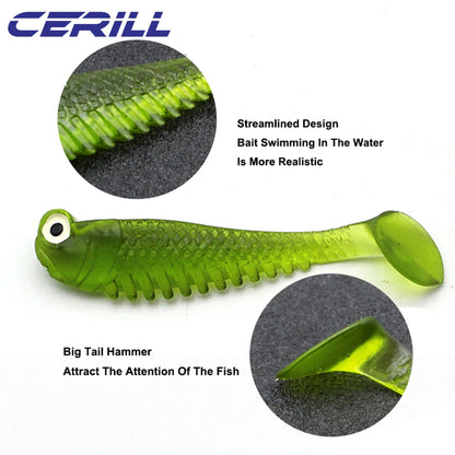 Cerill 50 pcs/kit 55 mm 1.2 g  PaddleTail  Bait Soft Fishing Lure , Bass Swimbait