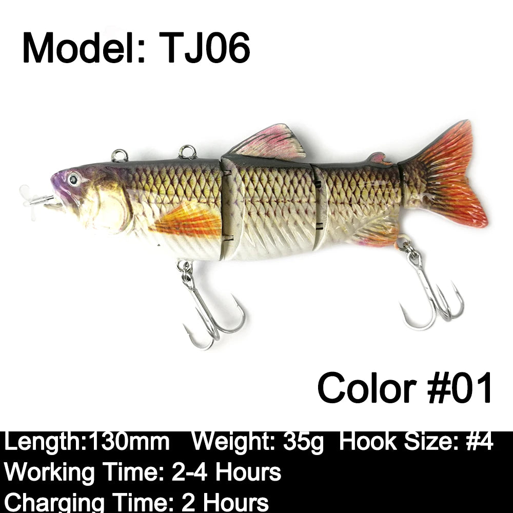 Robotic Swimming Lures 130mm ,4 Segments Swimbait, 35/54g - Auto Electric Wobblers, USB Rechargeable- LED Light For Bass, Pike, Catfish, Walleye