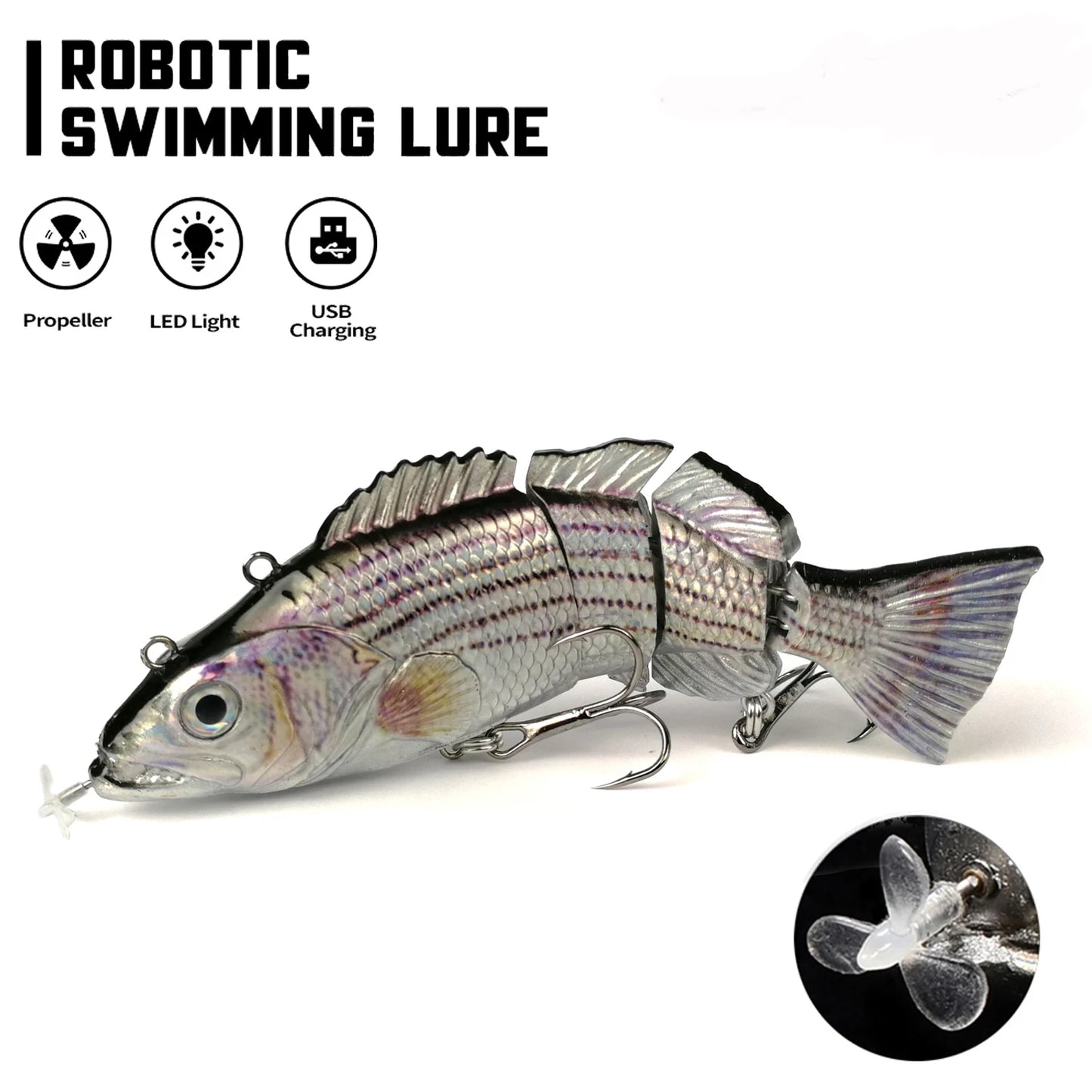 Robotic Swimming Lures 130mm ,4 Segments Swimbait, 35/54g - Auto Electric Wobblers, USB Rechargeable- LED Light For Bass, Pike, Catfish, Walleye