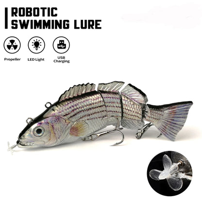 Robotic Swimming Lures 130mm ,4 Segments Swimbait, 35/54g - Auto Electric Wobblers, USB Rechargeable- LED Light For Bass, Pike, Catfish, Walleye