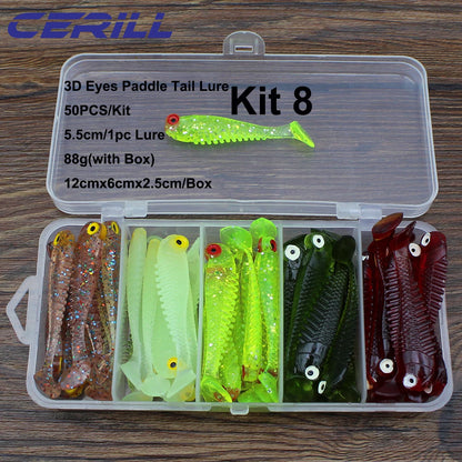 Cerill 50 pcs/kit 55 mm 1.2 g  PaddleTail  Bait Soft Fishing Lure , Bass Swimbait