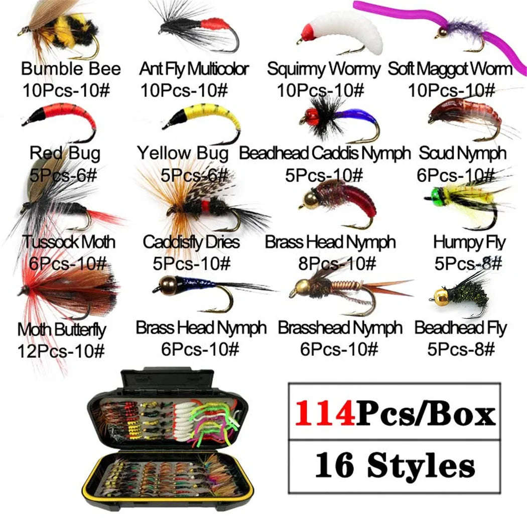 40-148Pieces/Box Trout Fly Fishing Assorted Flies Kit Nymph Dry Wet Flies- Fishing Fly