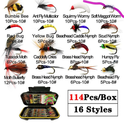 40-148Pieces/Box Trout Fly Fishing Assorted Flies Kit Nymph Dry Wet Flies- Fishing Fly