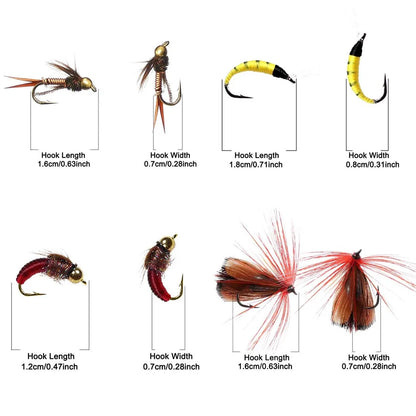 40-148Pieces/Box Trout Fly Fishing Assorted Flies Kit Nymph Dry Wet Flies- Fishing Fly