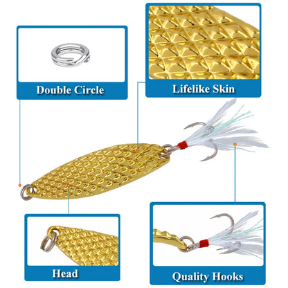 1Pcs Metal Spinner Spoon Fishing Lures 7g 10g 15g  20g, Feather Treble Hooks, VIB