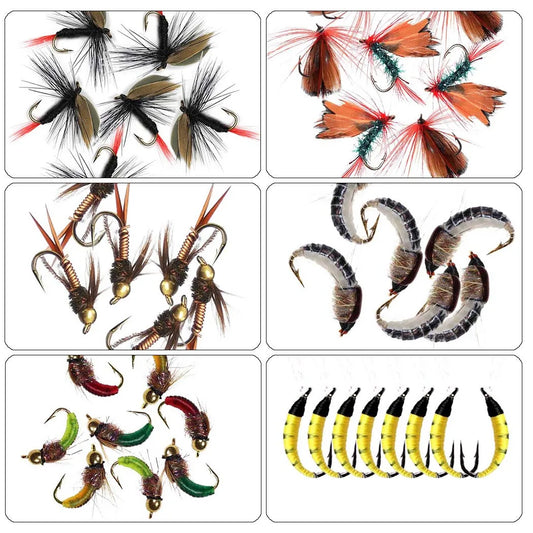 40-148Pieces/Box Trout Fly Fishing Assorted Flies Kit Nymph Dry Wet Flies- Fishing Fly