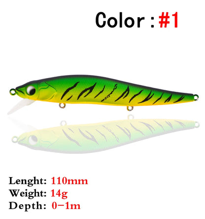 Thetime PS110F 14g Slow Rising, Floating Minnow-Jerkbait- For Pike And Perch-- Works for ALL PREDATORS