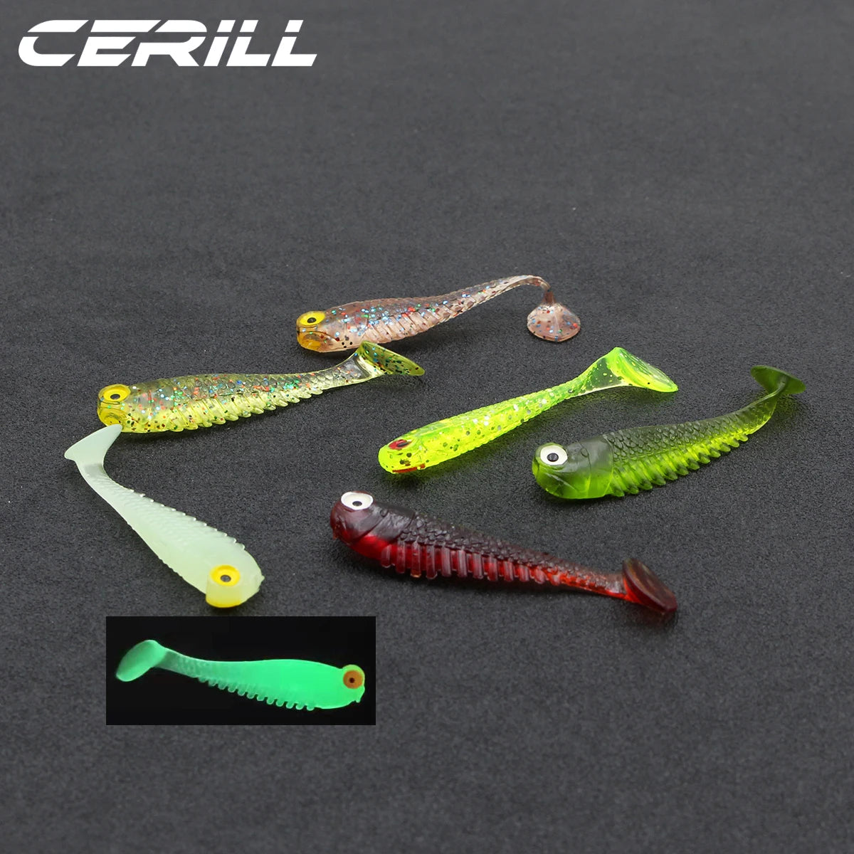 Cerill 50 pcs/kit 55 mm 1.2 g  PaddleTail  Bait Soft Fishing Lure , Bass Swimbait