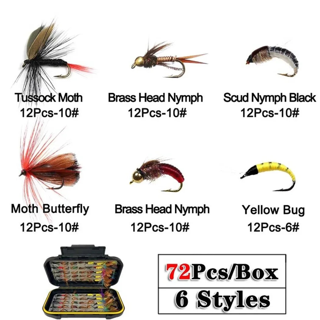 40-148Pieces/Box Trout Fly Fishing Assorted Flies Kit Nymph Dry Wet Flies- Fishing Fly