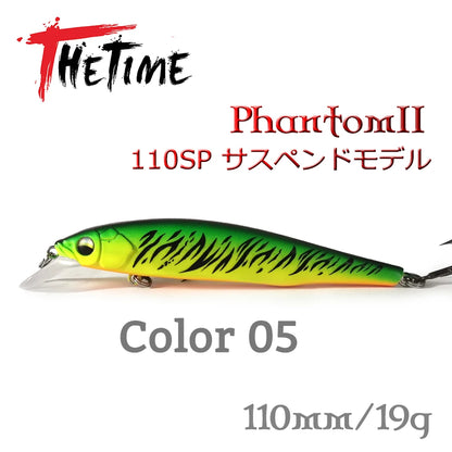 THETIME Brand PHANTOM2 110SP Suspending JERK-BAIT 110mm 19g 
BASS, PIKE, WALLEYE/ZANDER, TROUT/SALMON, PERCH, CRAPPIE, CATFISH, CARP & OTHER PREDATORS