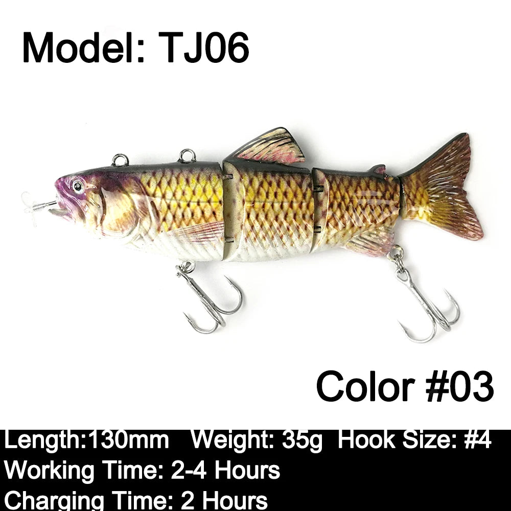 Robotic Swimming Lures 130mm ,4 Segments Swimbait, 35/54g - Auto Electric Wobblers, USB Rechargeable- LED Light For Bass, Pike, Catfish, Walleye