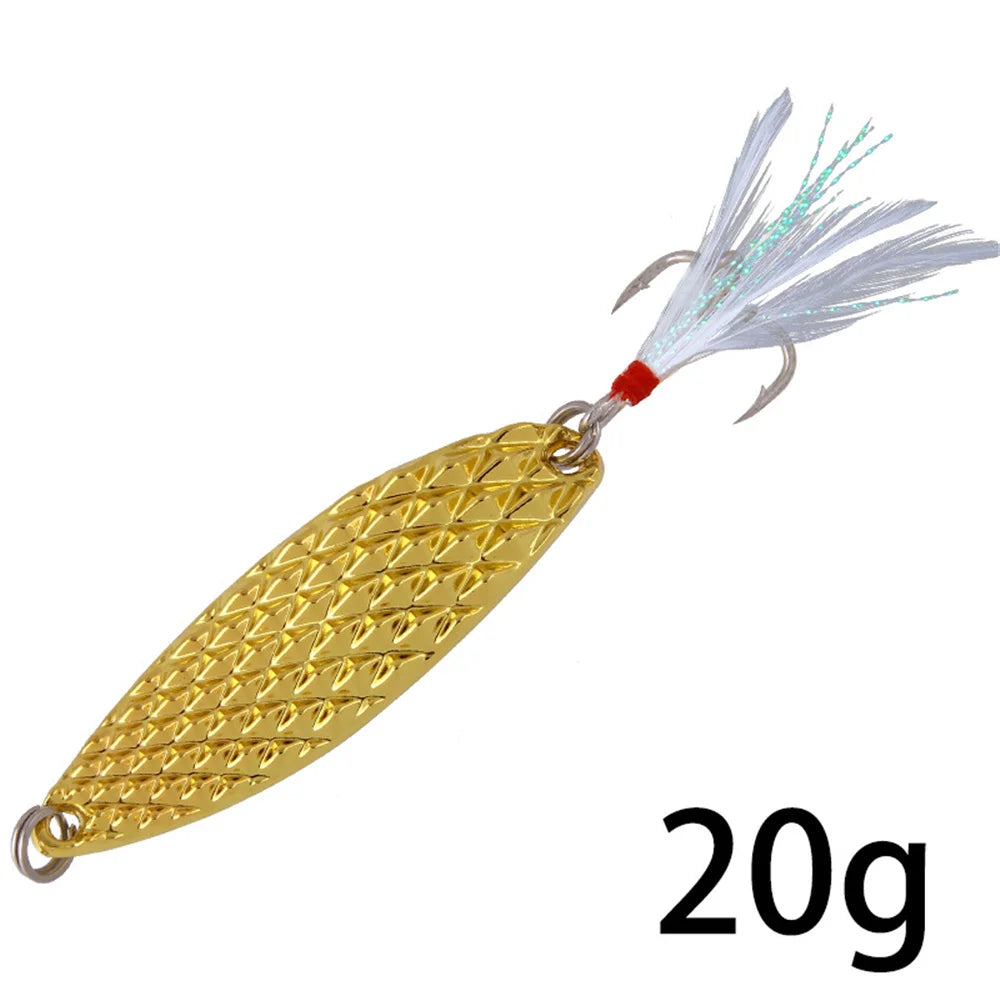 1Pcs Metal Spinner Spoon Fishing Lures 7g 10g 15g  20g, Feather Treble Hooks, VIB